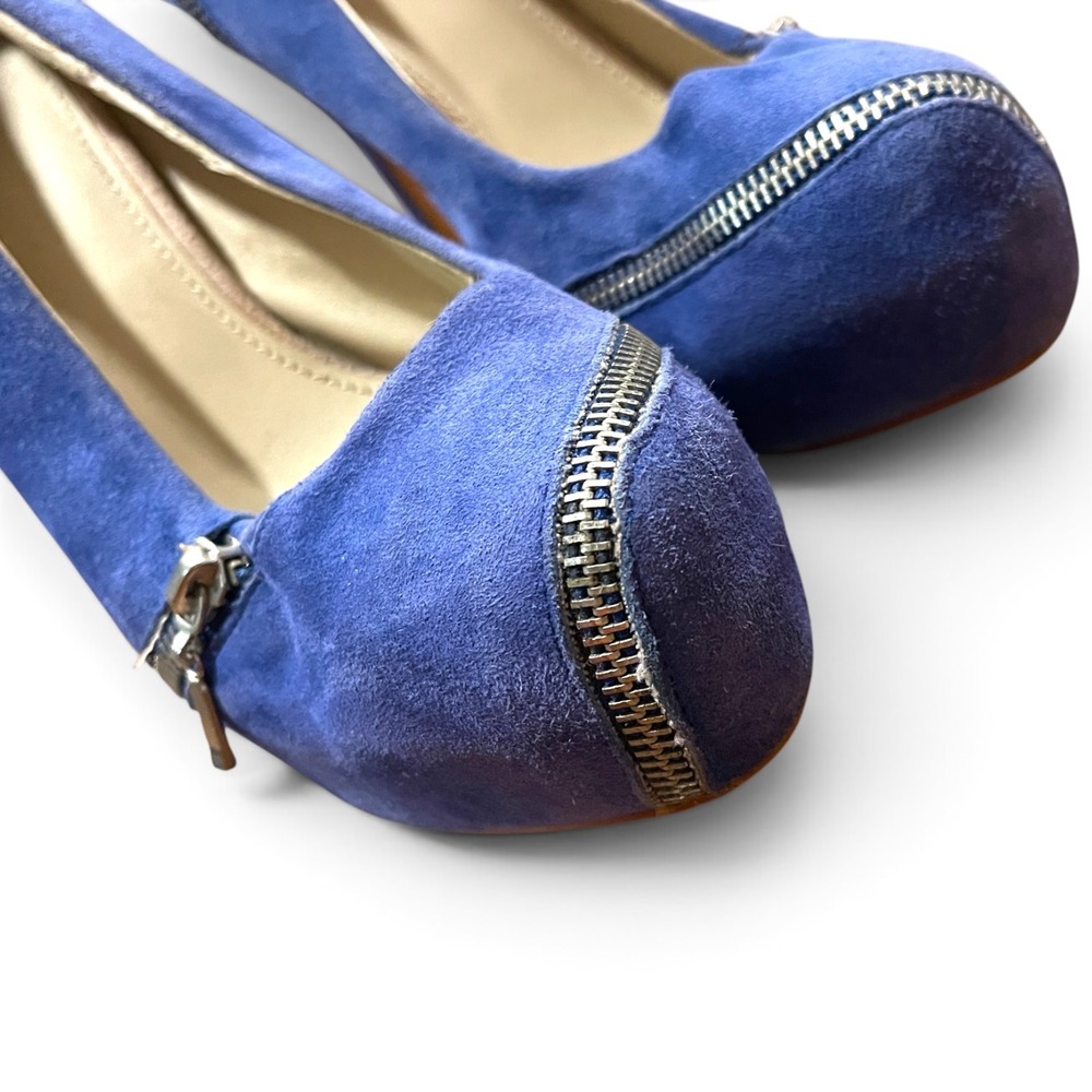 Y2K Colin Stuart Victorias Secret Zipper Platform Pumps 8 Blue Suede Stilettos - Picture 5 of 7